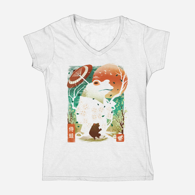Frog Garden-Womens-V-Neck-Tee-dandingeroz