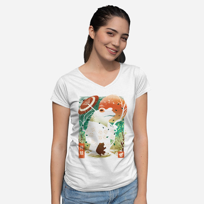 Frog Garden-Womens-V-Neck-Tee-dandingeroz