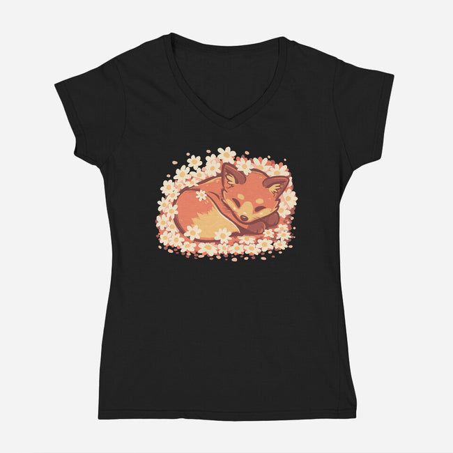 Daisy Spring Fox-Womens-V-Neck-Tee-TechraNova