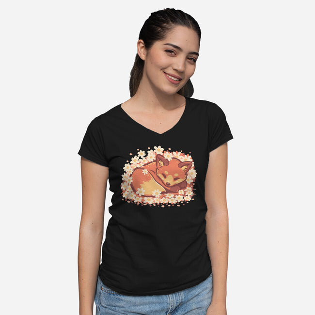 Daisy Spring Fox-Womens-V-Neck-Tee-TechraNova