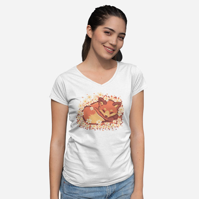Daisy Spring Fox-Womens-V-Neck-Tee-TechraNova
