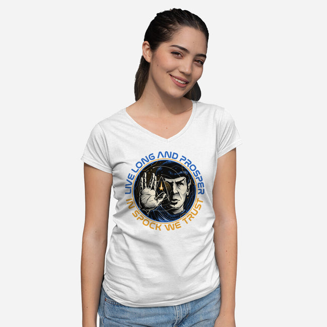 In Spock We Trust-Womens-V-Neck-Tee-momma_gorilla