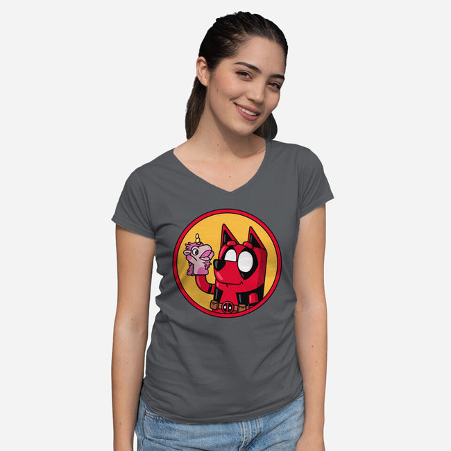 Dadpool-Womens-V-Neck-Tee-Raffiti