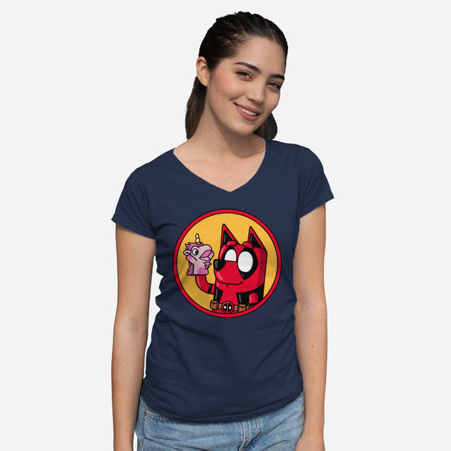 Dadpool-Womens-V-Neck-Tee-Raffiti