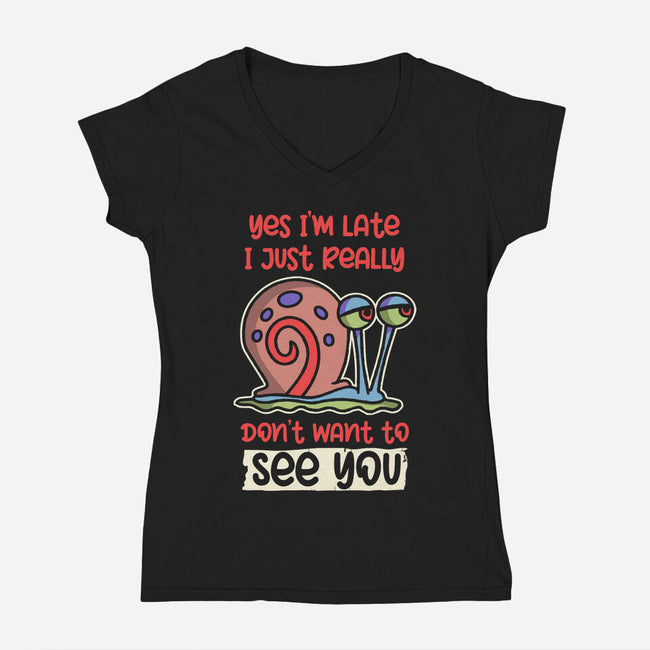 Yes I'm Late-Womens-V-Neck-Tee-turborat14