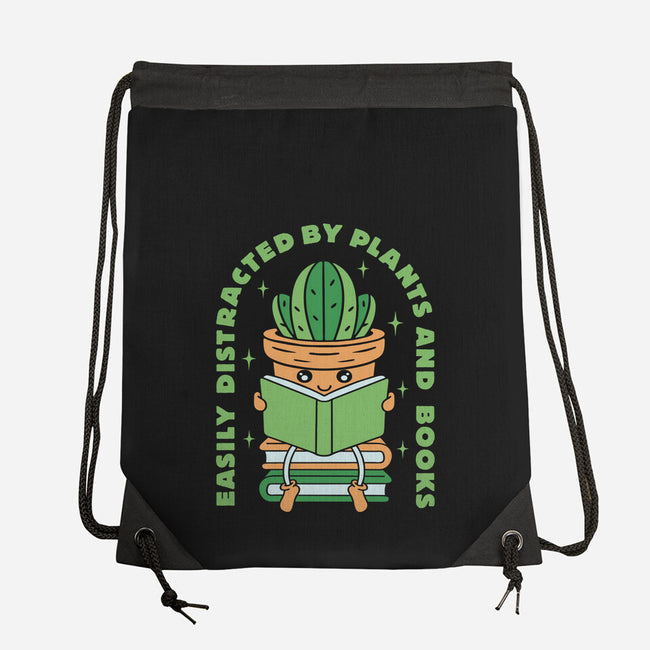 Easily Distracted By Plants And Books-None-Drawstring-Bag-brunopires