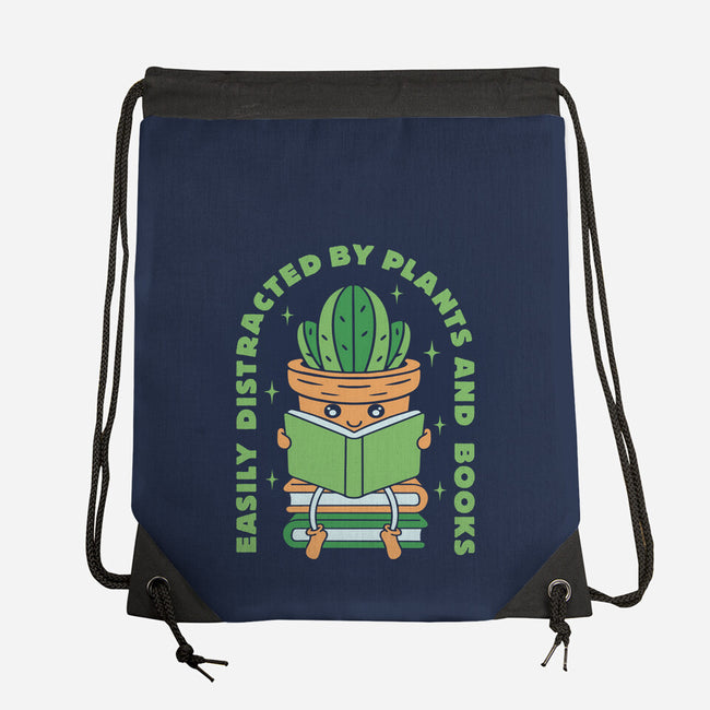 Easily Distracted By Plants And Books-None-Drawstring-Bag-brunopires