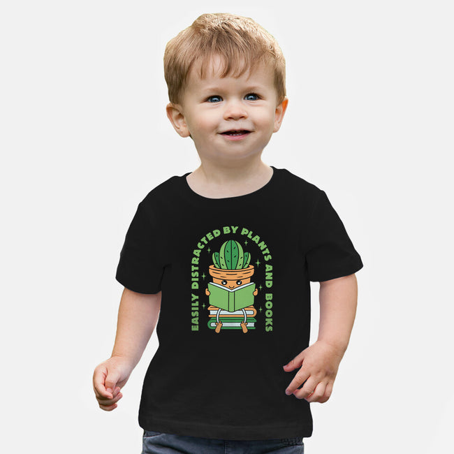 Easily Distracted By Plants And Books-Baby-Basic-Tee-brunopires