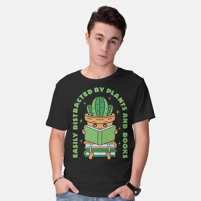 Easily Distracted By Plants And Books-Mens-Basic-Tee-brunopires