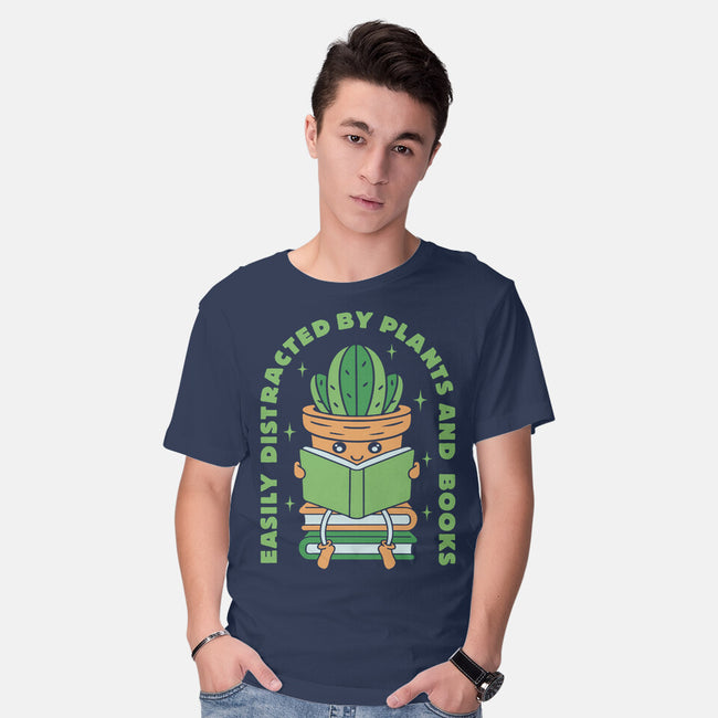 Easily Distracted By Plants And Books-Mens-Basic-Tee-brunopires