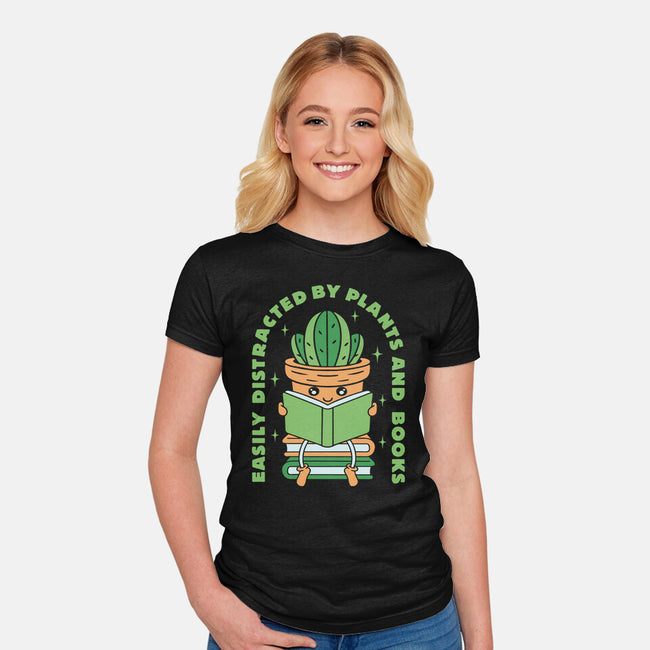 Easily Distracted By Plants And Books-Womens-Fitted-Tee-brunopires