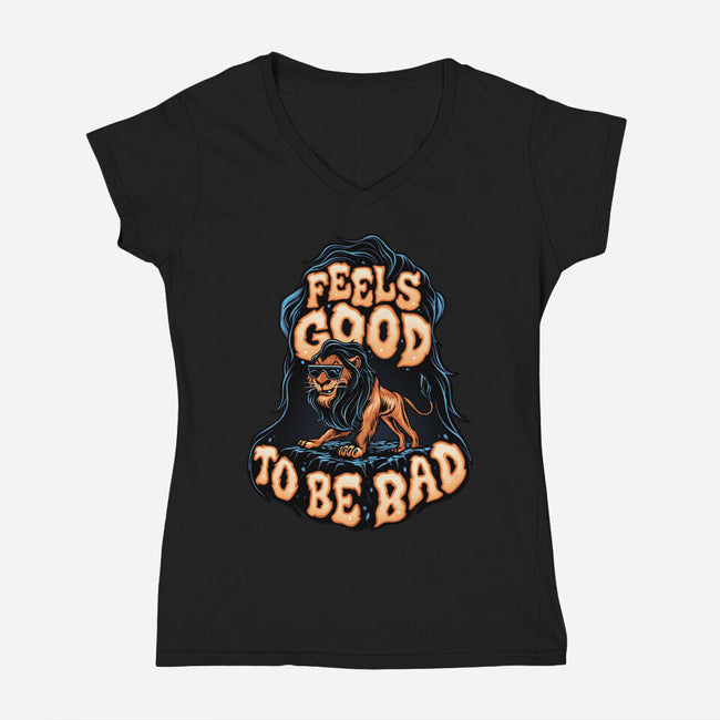 Feels Good To Be Bad-Womens-V-Neck-Tee-momma_gorilla