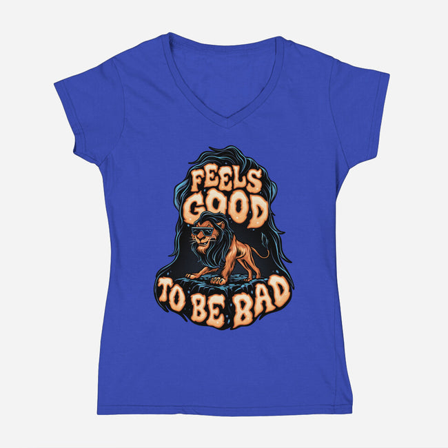 Feels Good To Be Bad-Womens-V-Neck-Tee-momma_gorilla