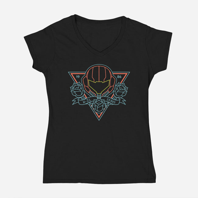 Neon Hipster Samus-Womens-V-Neck-Tee-Astrobot Invention