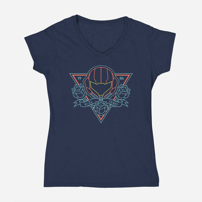 Neon Hipster Samus-Womens-V-Neck-Tee-Astrobot Invention