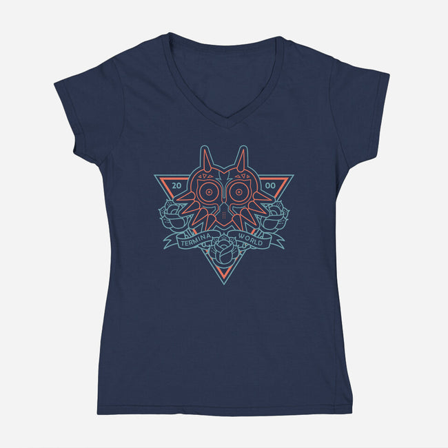 Neon Hipster Majora-Womens-V-Neck-Tee-Astrobot Invention