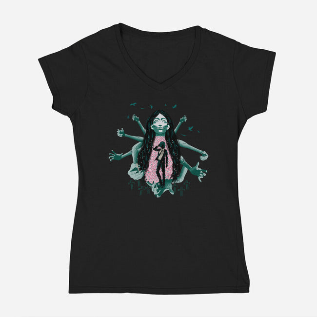 Himeno And Ghost Devil-Womens-V-Neck-Tee-Afire