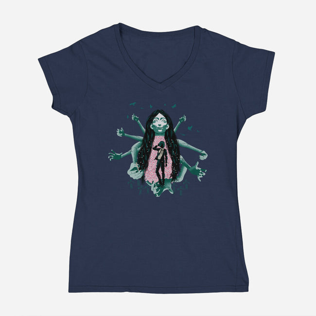 Himeno And Ghost Devil-Womens-V-Neck-Tee-Afire