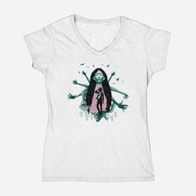 Himeno And Ghost Devil-Womens-V-Neck-Tee-Afire