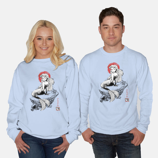 Queen Of The Wave Sumi-e-Unisex-Crew Neck-Sweatshirt-Astrobot Invention