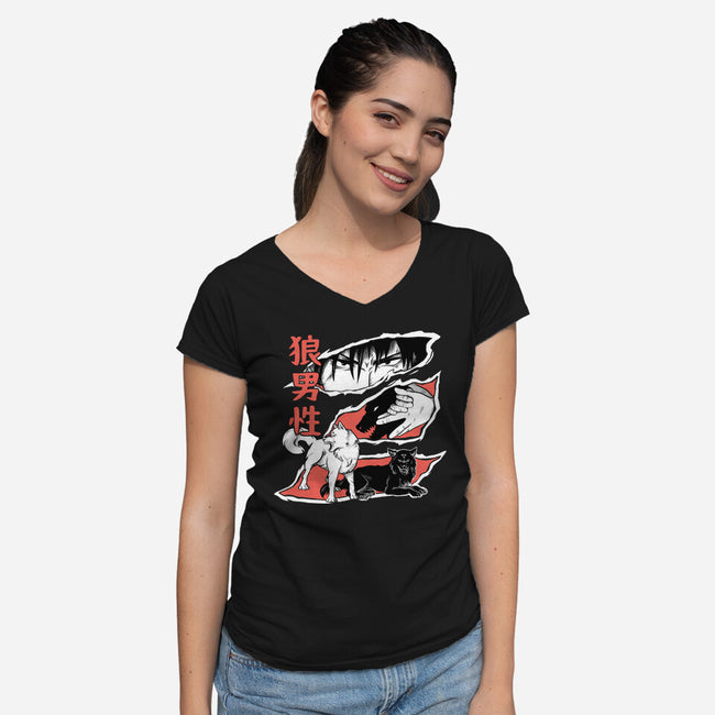 Summon Wolf-Womens-V-Neck-Tee-yumie