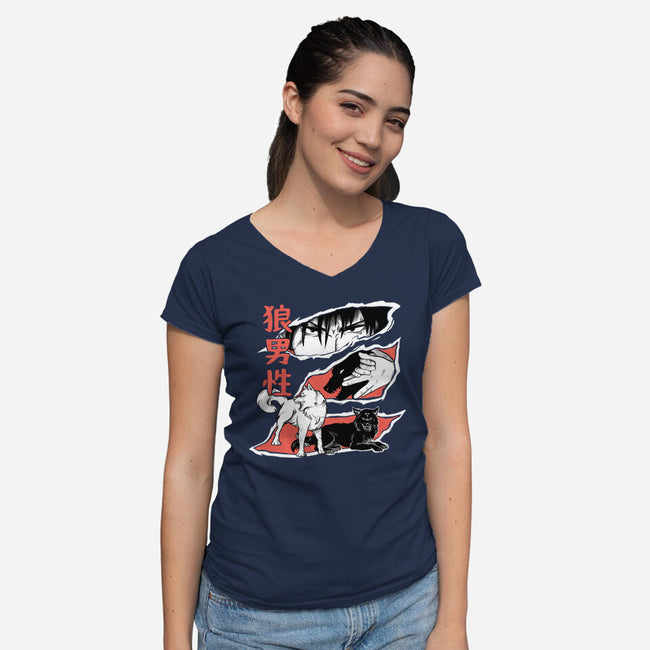 Summon Wolf-Womens-V-Neck-Tee-yumie
