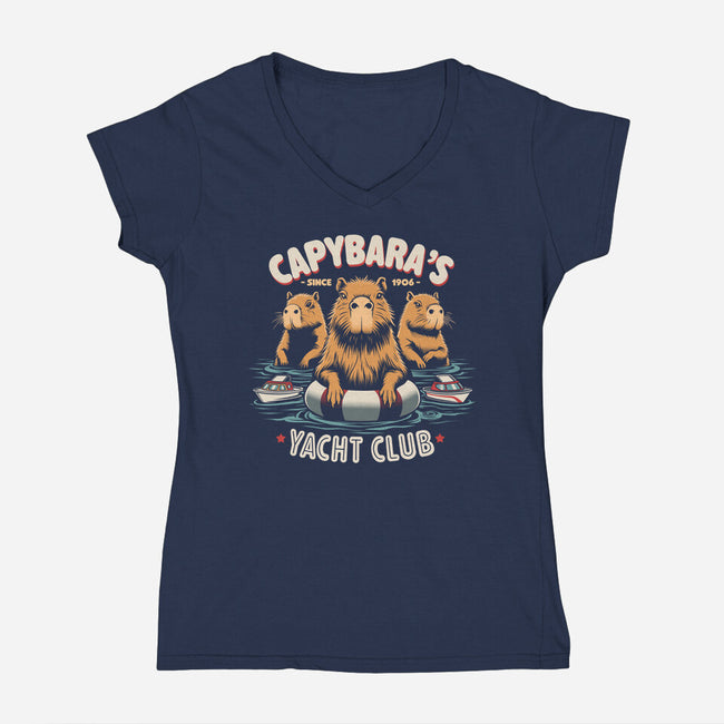 Capybaras Yatch Club-Womens-V-Neck-Tee-Popnotic