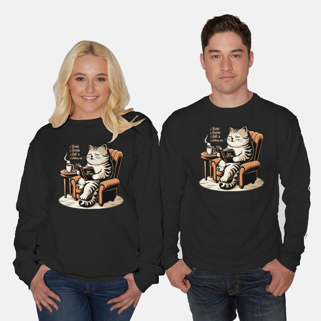 Books Coffee And Cats-Unisex-Crew Neck-Sweatshirt-Popnotic
