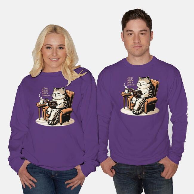 Books Coffee And Cats-Unisex-Crew Neck-Sweatshirt-Popnotic