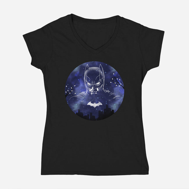 Galaxy Dark Knight-Womens-V-Neck-Tee-Astrobot Invention