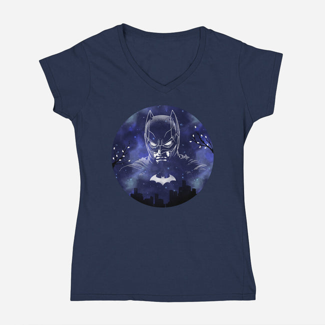 Galaxy Dark Knight-Womens-V-Neck-Tee-Astrobot Invention