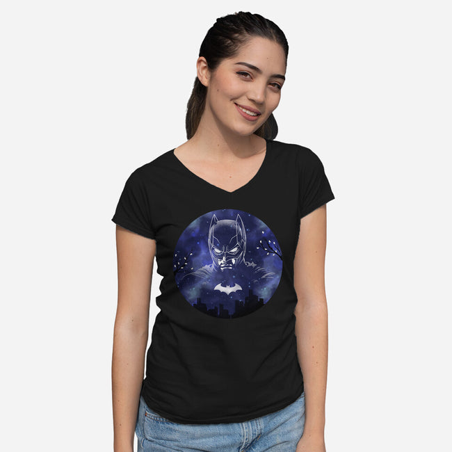 Galaxy Dark Knight-Womens-V-Neck-Tee-Astrobot Invention