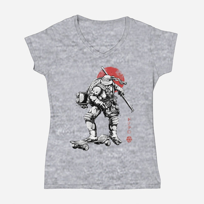 Ninja Donatello Sumi-E-Womens-V-Neck-Tee-Astrobot Invention
