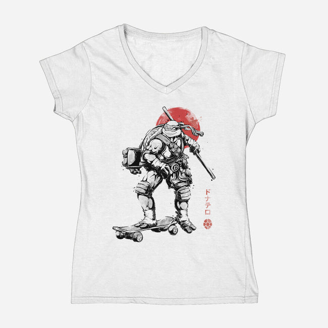 Ninja Donatello Sumi-E-Womens-V-Neck-Tee-Astrobot Invention