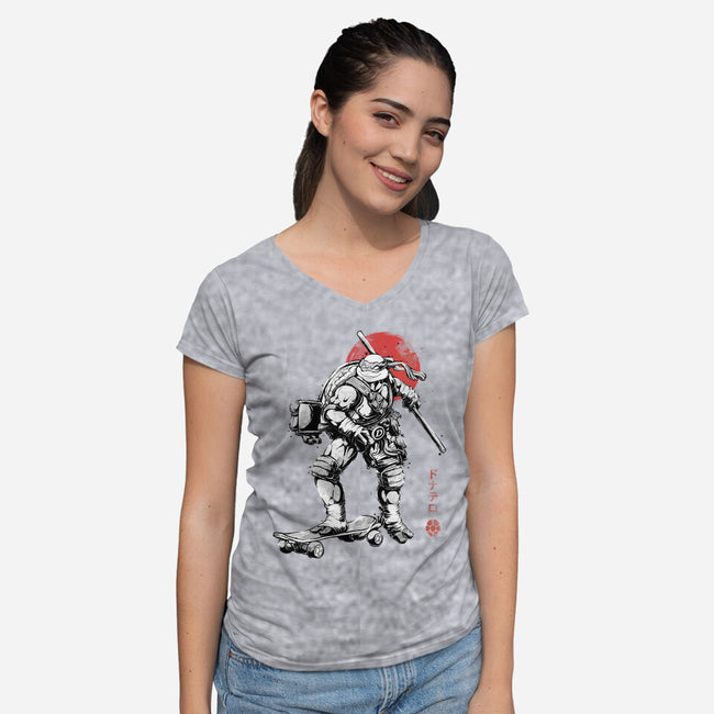 Ninja Donatello Sumi-E-Womens-V-Neck-Tee-Astrobot Invention