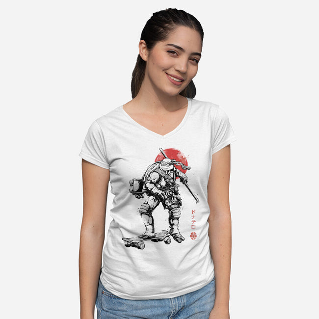 Ninja Donatello Sumi-E-Womens-V-Neck-Tee-Astrobot Invention