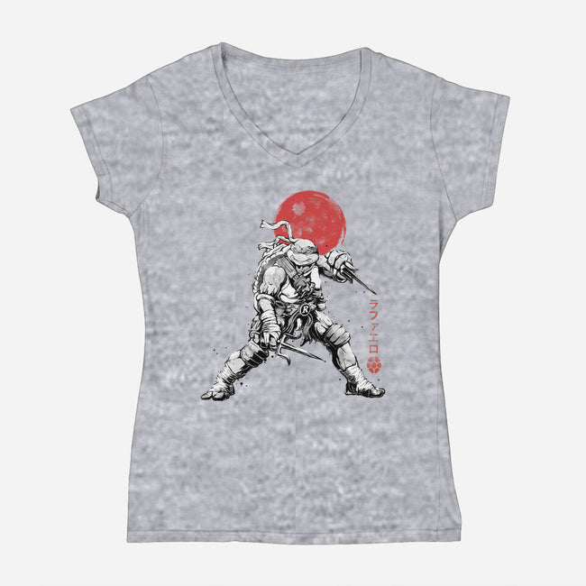 Ninja Raphael Sumi-E-Womens-V-Neck-Tee-Astrobot Invention