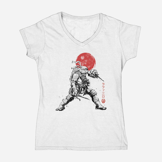 Ninja Raphael Sumi-E-Womens-V-Neck-Tee-Astrobot Invention