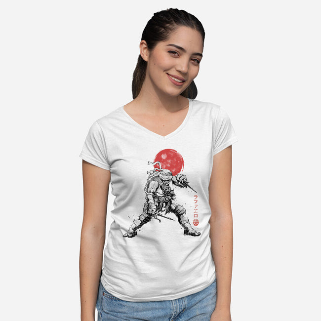 Ninja Raphael Sumi-E-Womens-V-Neck-Tee-Astrobot Invention