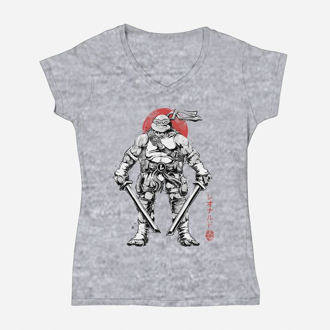 Ninja Leonardo Sumi-E-Womens-V-Neck-Tee-Astrobot Invention