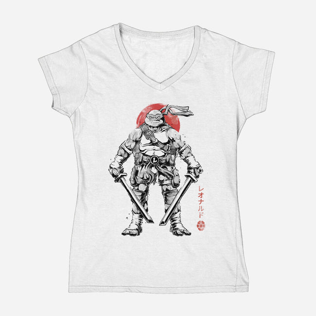Ninja Leonardo Sumi-E-Womens-V-Neck-Tee-Astrobot Invention
