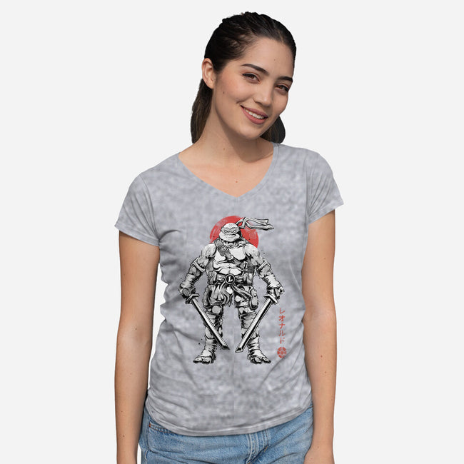 Ninja Leonardo Sumi-E-Womens-V-Neck-Tee-Astrobot Invention