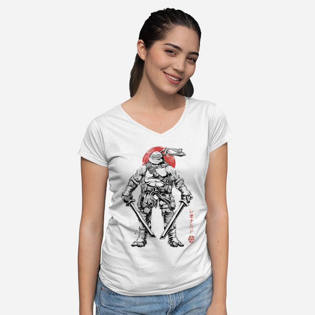 Ninja Leonardo Sumi-E-Womens-V-Neck-Tee-Astrobot Invention