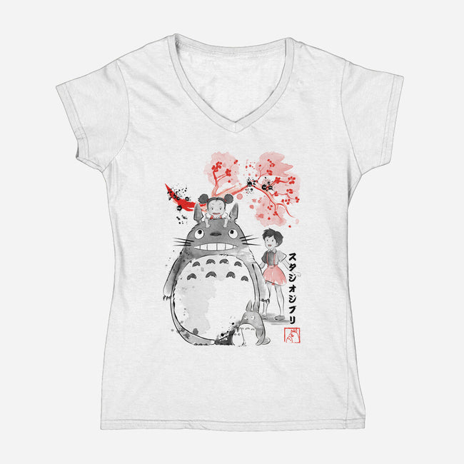 My Neighbor Sumi-e-Womens-V-Neck-Tee-DrMonekers