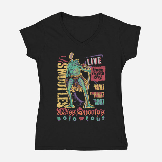 Miss Snooty's Solo Tour-Womens-V-Neck-Tee-Wheels