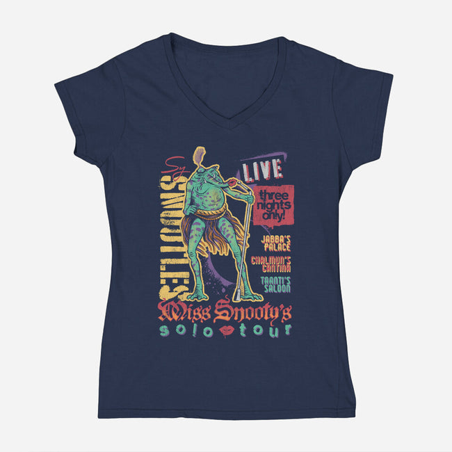 Miss Snooty's Solo Tour-Womens-V-Neck-Tee-Wheels
