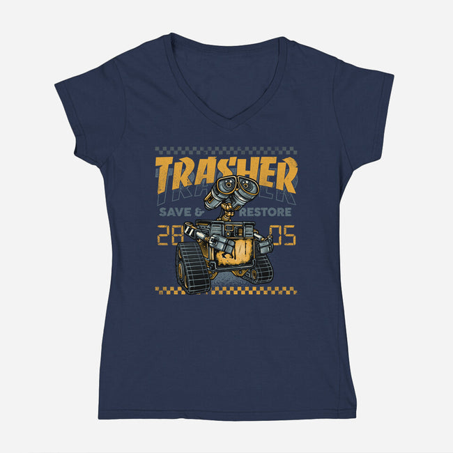 Trasher Save And Restore-Womens-V-Neck-Tee-momma_gorilla