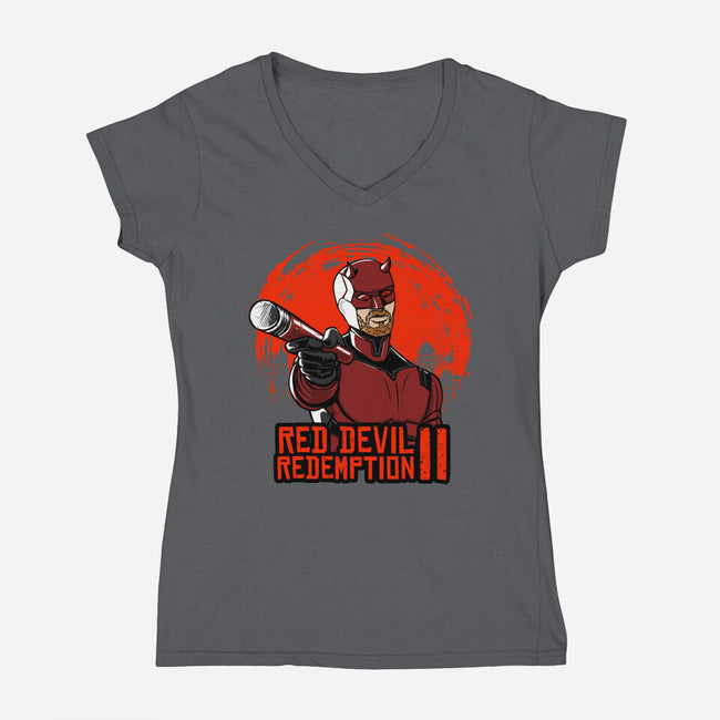 Red Devil Redemption-Womens-V-Neck-Tee-joerawks
