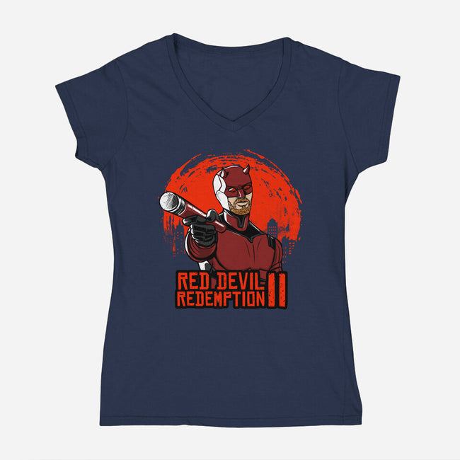 Red Devil Redemption-Womens-V-Neck-Tee-joerawks