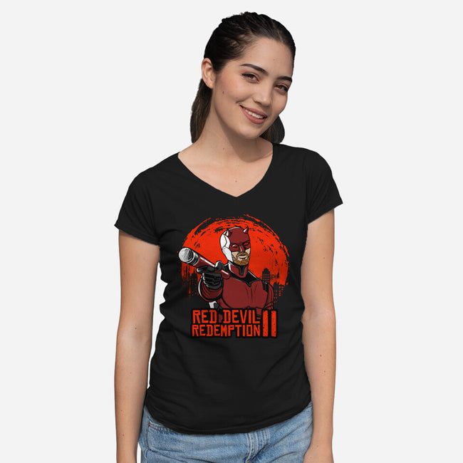 Red Devil Redemption-Womens-V-Neck-Tee-joerawks